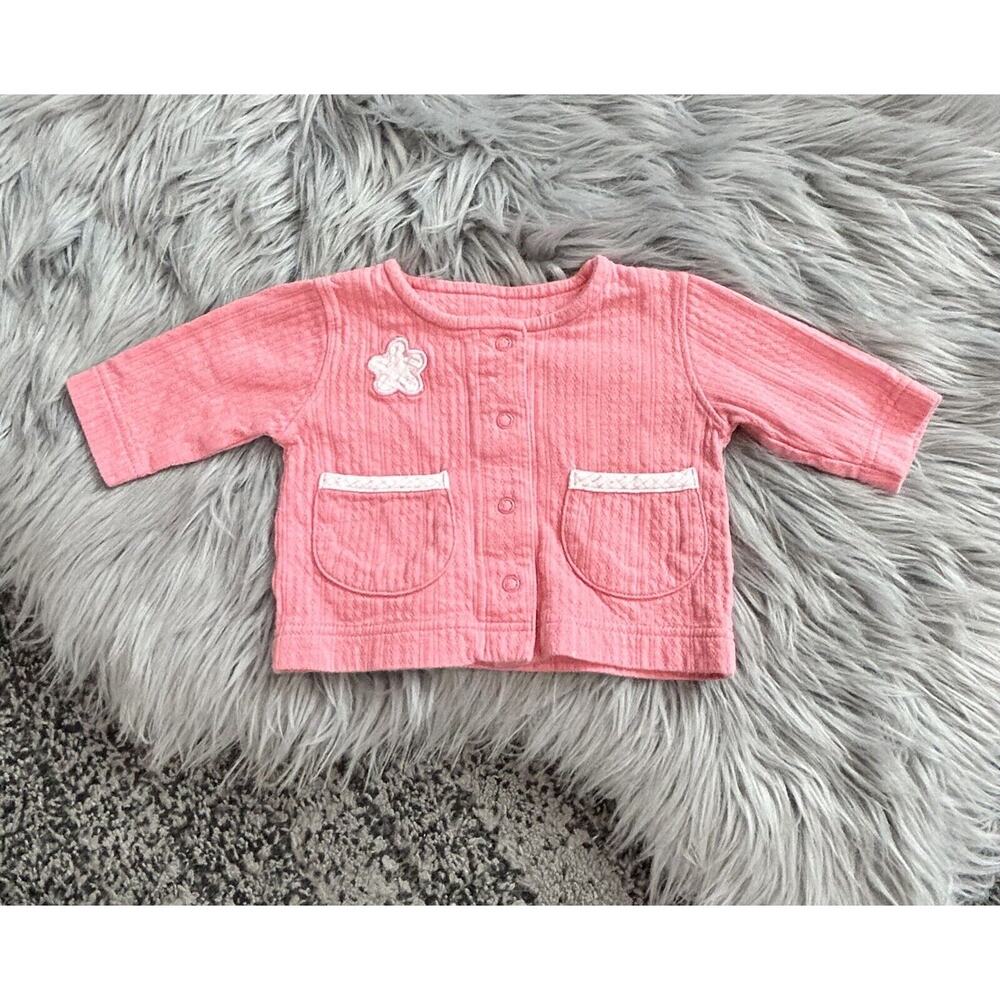 Peek-a-Babe Vintage Coral Sweater Size 0/3‎ Month With Embroidered Flower Accent